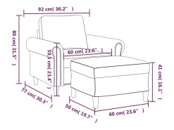 Sillón con taburete terciopelo crema 60 cm