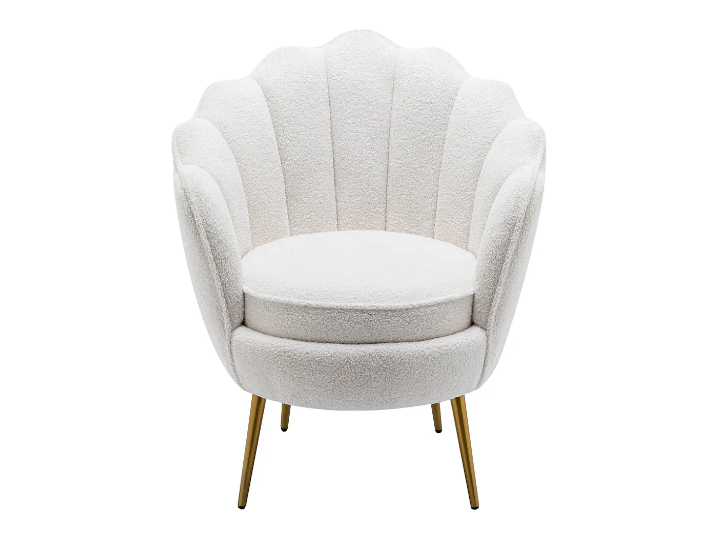 Sillón concha de tela bouclé blanco patas de metal LALEA