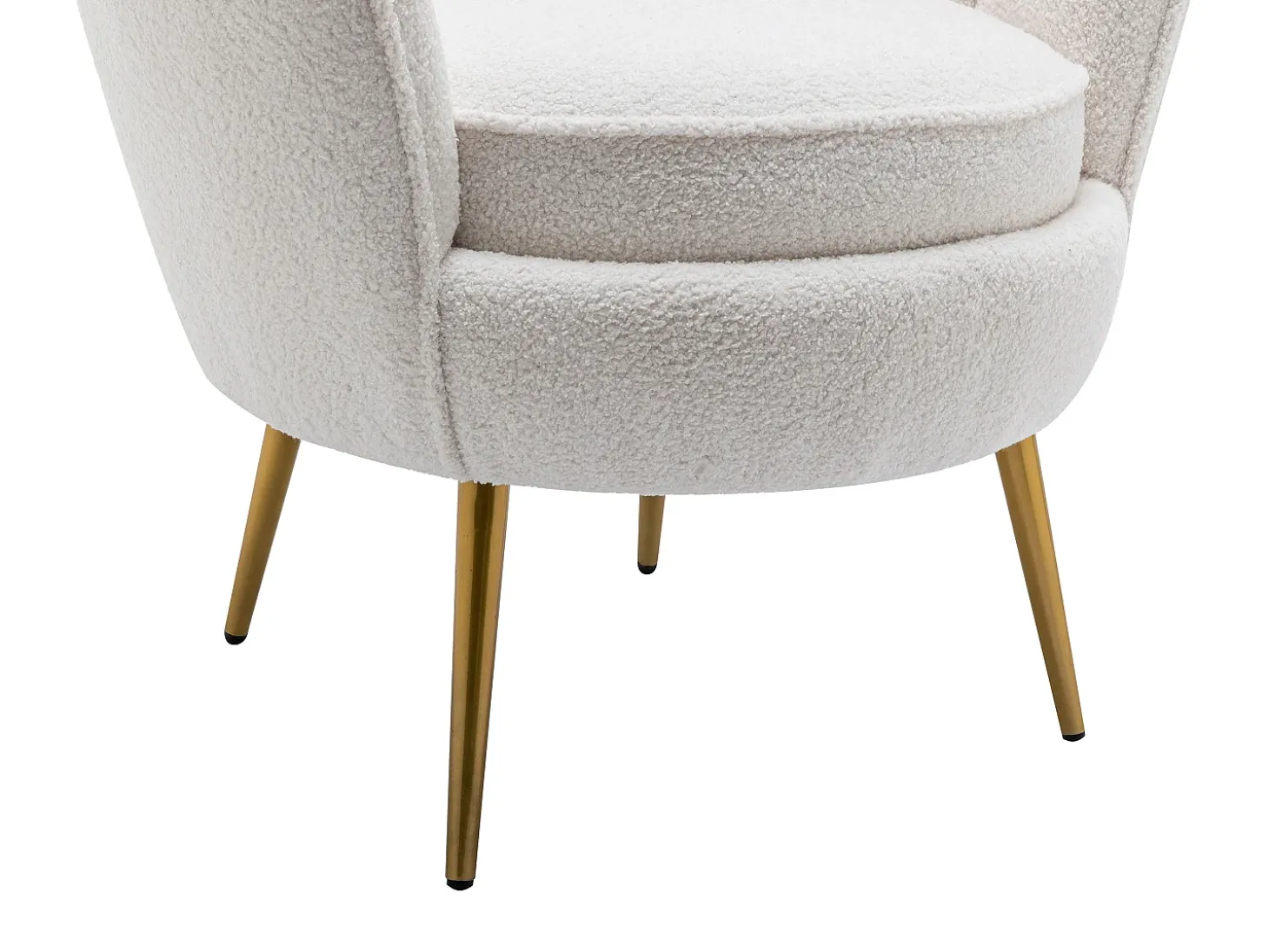 Sillón concha de tela bouclé blanco patas de metal LALEA