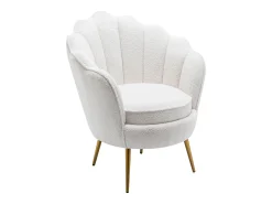 Sillón concha de tela bouclé blanco patas de metal LALEA