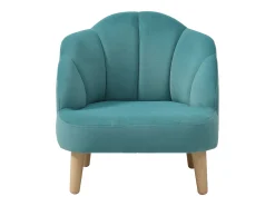 Sillón concha para niños de terciopelo azul con patas de efecto madera COBACA