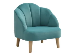 Sillón concha para niños de terciopelo azul con patas de efecto madera COBACA