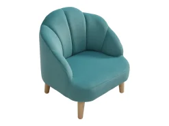 Sillón concha para niños de terciopelo azul con patas de efecto madera COBACA