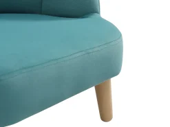 Sillón concha para niños de terciopelo azul con patas de efecto madera COBACA