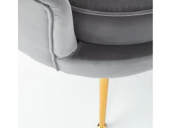Sillón de concha de terciopelo gris con patas doradas CAPRICA