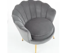Sillón de concha de terciopelo gris con patas doradas CAPRICA
