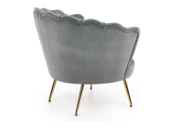 Sillón de concha de terciopelo gris con patas doradas CAPRICA