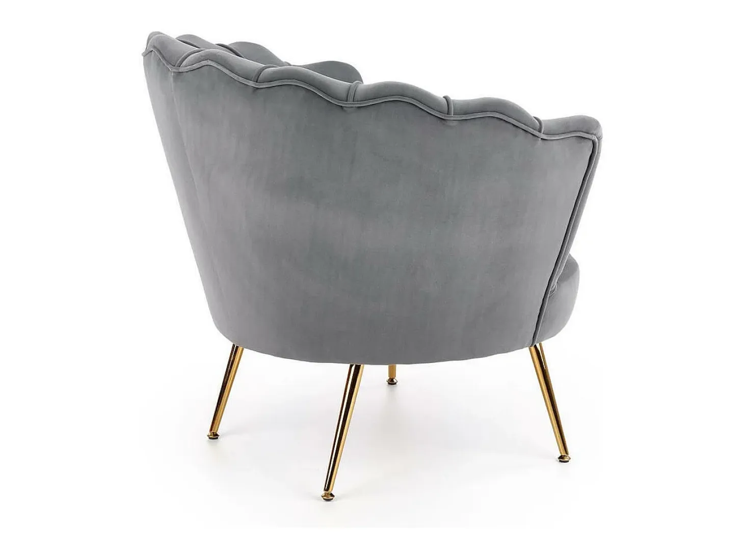 Sillón de concha de terciopelo gris con patas doradas CAPRICA