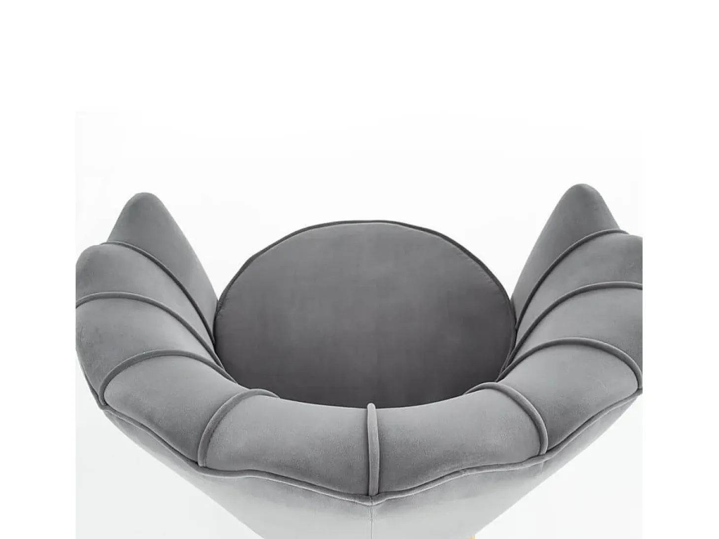 Sillón de concha de terciopelo gris con patas doradas CAPRICA