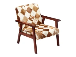 Sillón de cuero auténtico de cabra blanco y marrón