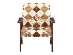 Sillón de cuero auténtico de cabra blanco y marrón