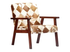 Sillón de cuero auténtico de cabra blanco y marrón