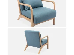 Sillón de diseño de madera y tela azul
