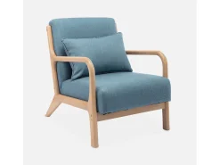 Sillón de diseño de madera y tela azul
