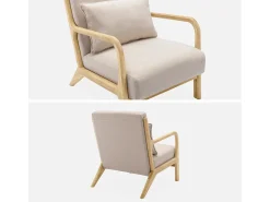 Sillón de diseño de madera y tela beige