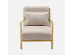 Sillón de diseño de madera y tela beige
