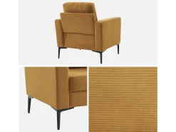 Sillón de pana y patas de metal ocre
