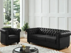 Sillón de piel de búfalo negro CHESTERFIELD