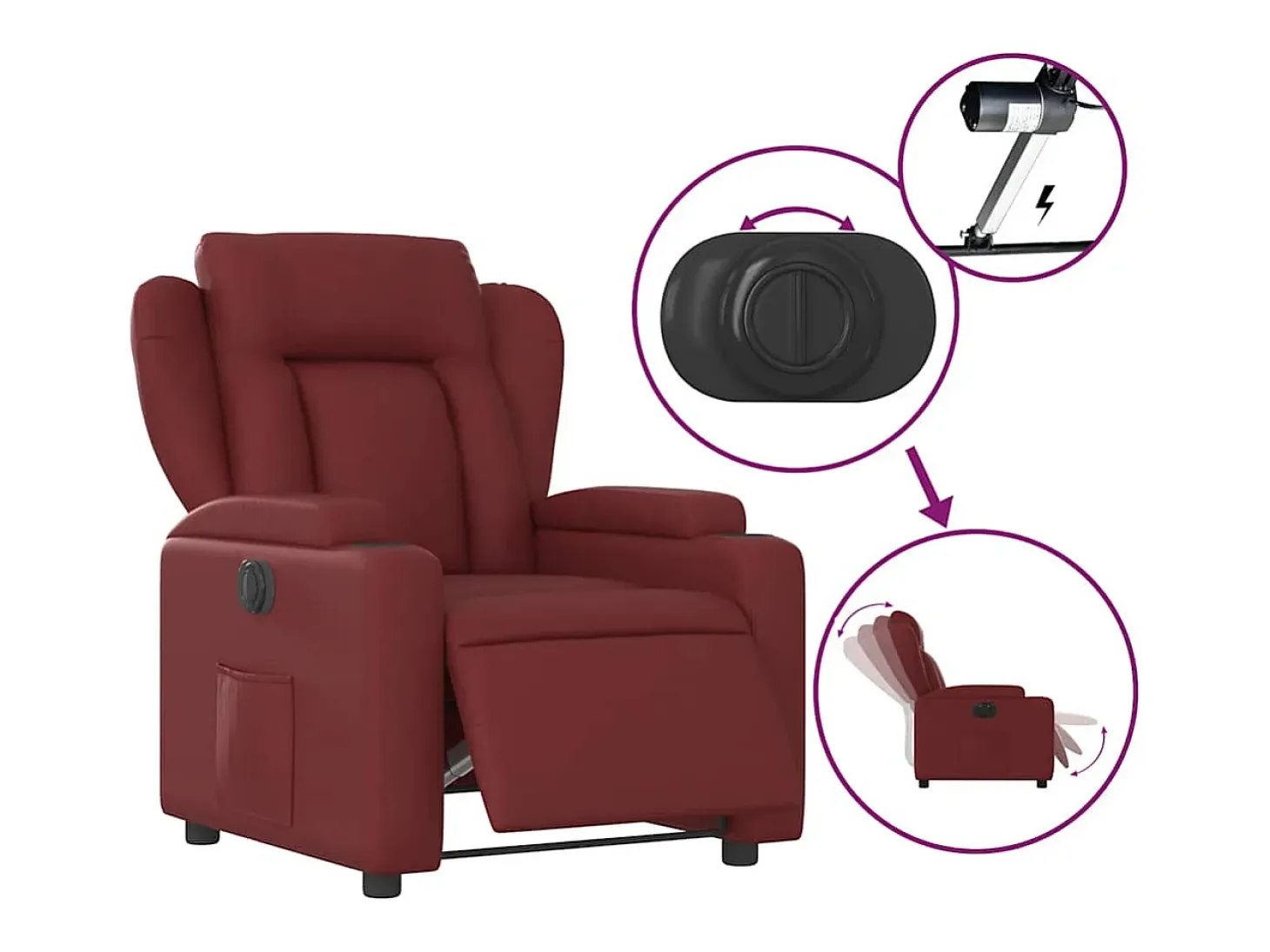 Sillón de relax | Silla | Sillón reclinable eléctrico de cuero sintético rojo tinto SHL2159