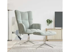 Sillón de relax | Silla de relax con taburete terciopelo gris claro SHL7490