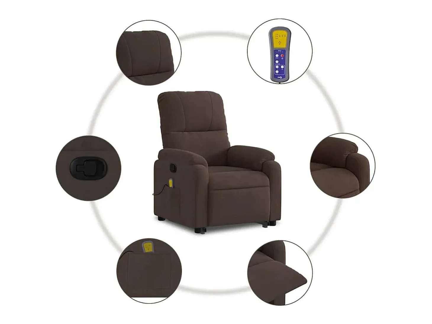 Sillón de relax | Sillón reclinable de masaje elevable tela de microfibra marrón SHL5787