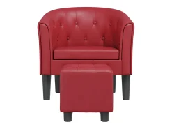 Sillón de salón diseño de cubo con reposapiés cuero sintético rojo tinto SHL3561
