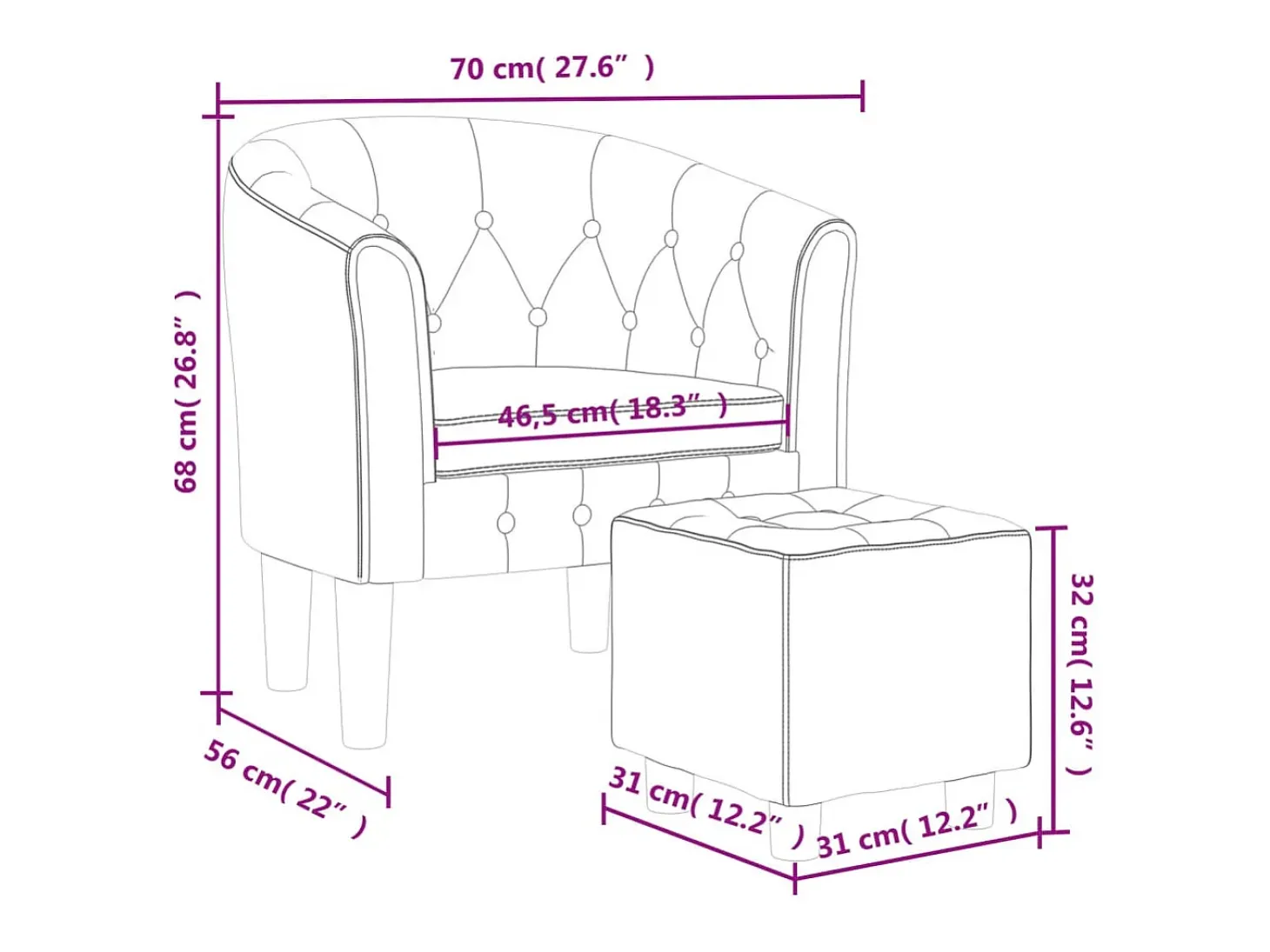Sillón de salón diseño de cubo con reposapiés cuero sintético rojo tinto SHL3561
