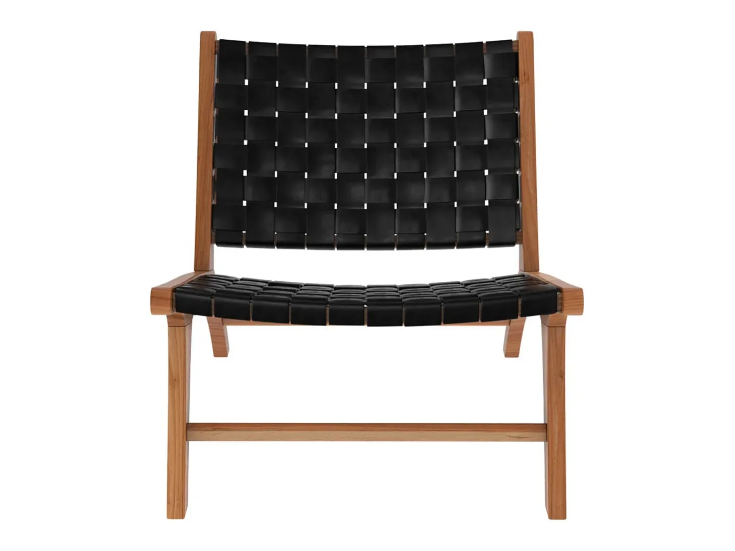 Sillón de teca y cuero tejido negro - Kuna