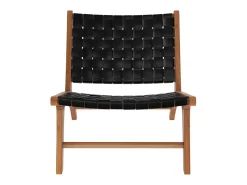 Sillón de teca y cuero tejido negro - Kuna