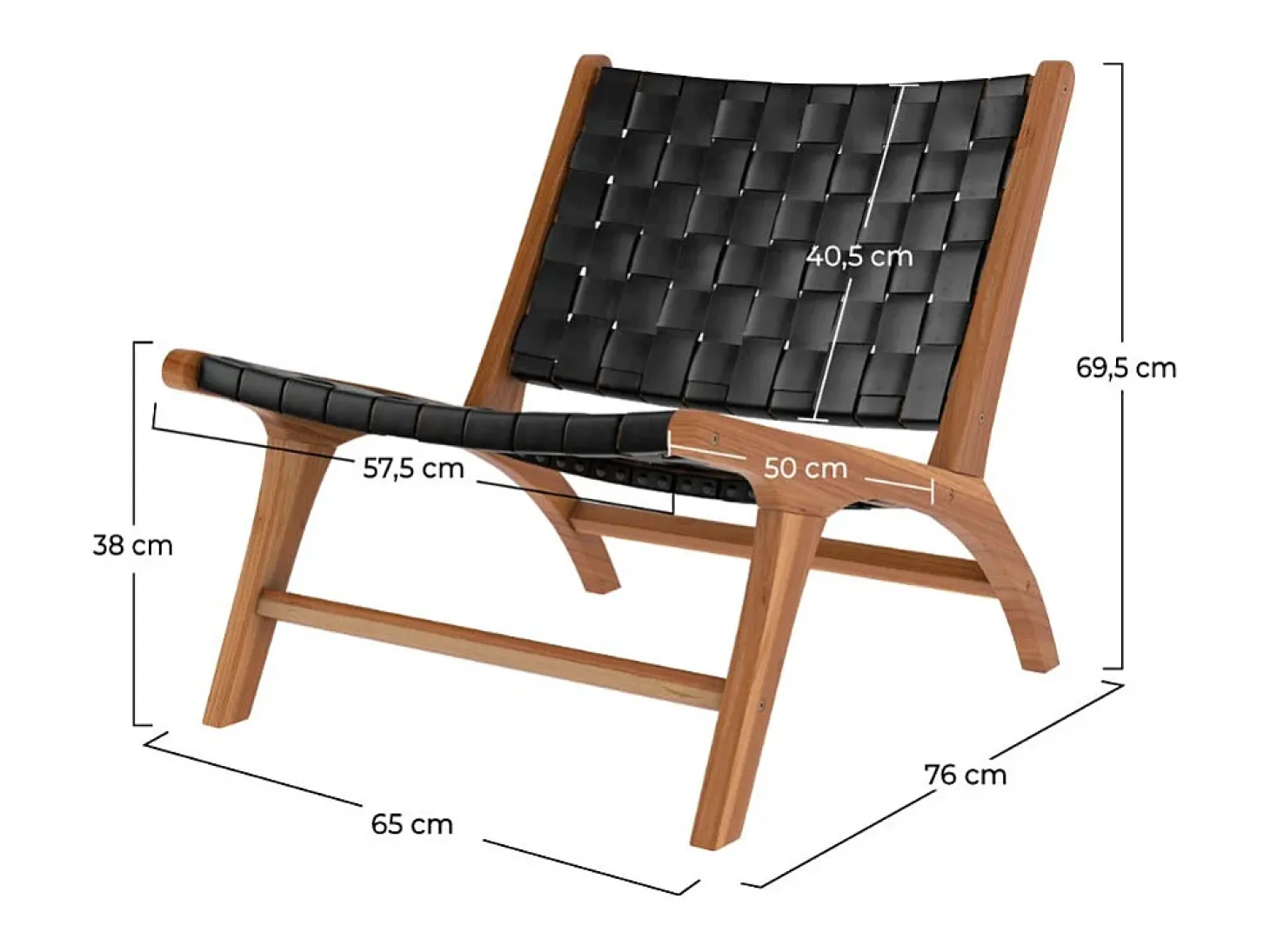 Sillón de teca y cuero tejido negro - Kuna