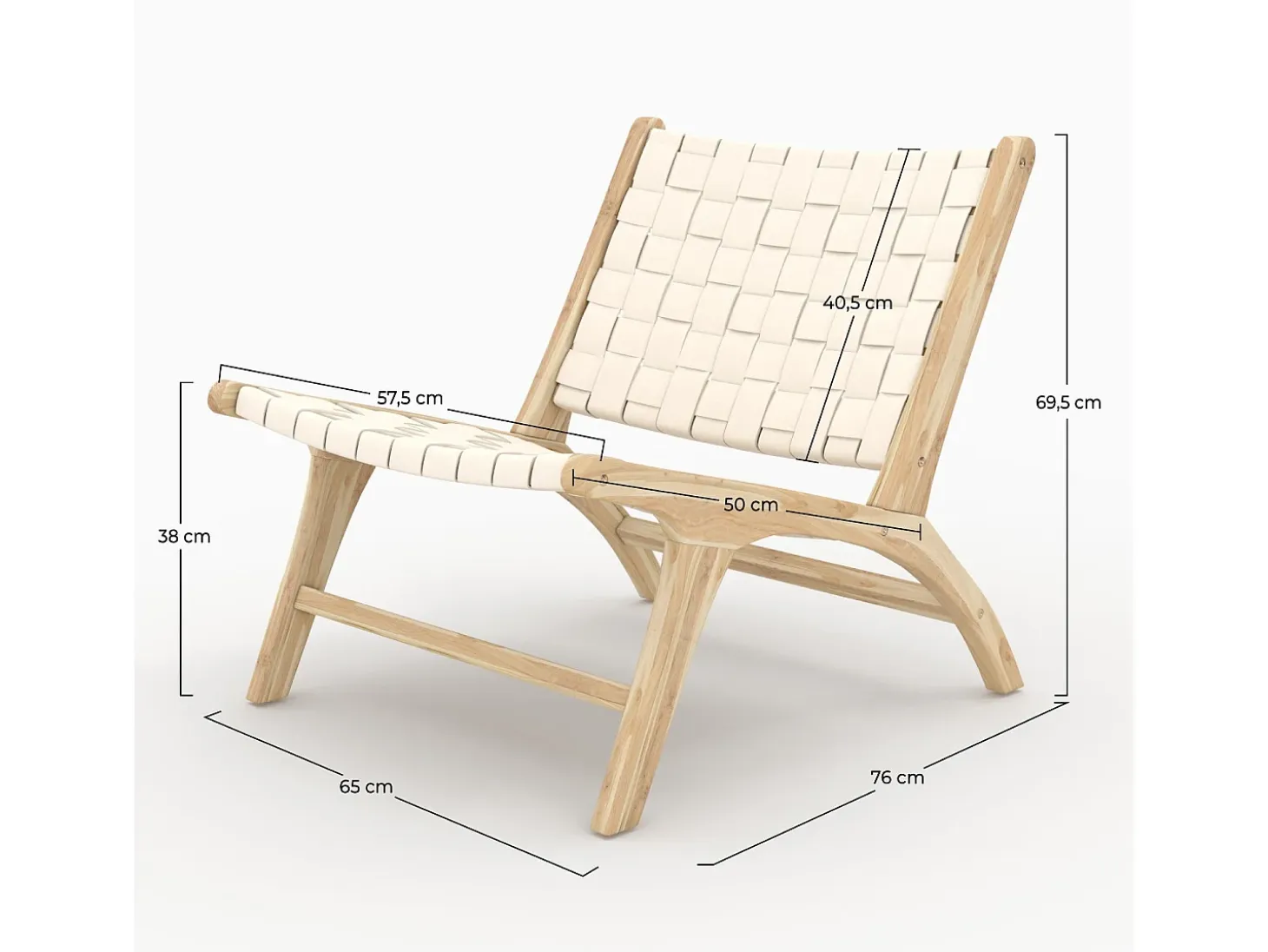 Sillón de teca y cuero trenzado blanco - Kuna