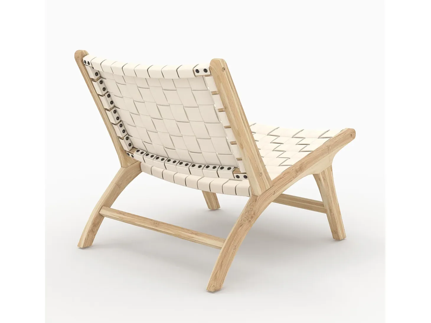 Sillón de teca y cuero trenzado blanco - Kuna