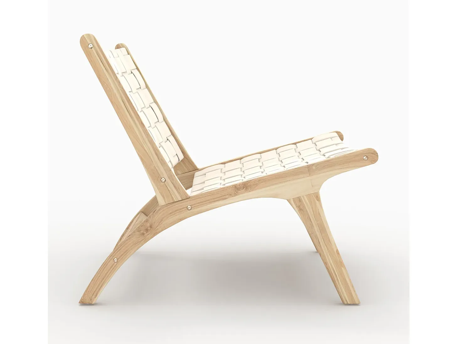 Sillón de teca y cuero trenzado blanco - Kuna