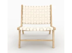 Sillón de teca y cuero trenzado blanco - Kuna