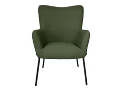 Sillón de tejido bouclé tela verde caqui con reposapiés EIRA