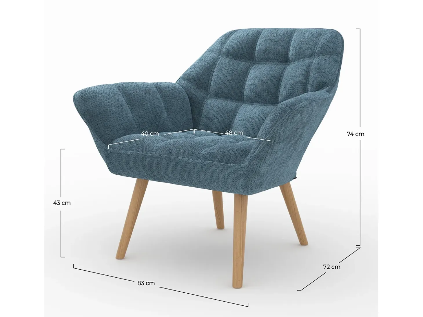 Sillón de tela azul con patas de madera - Simba