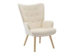 Sillón de tela beige capitoné. Estilo escandinavo. VATELY