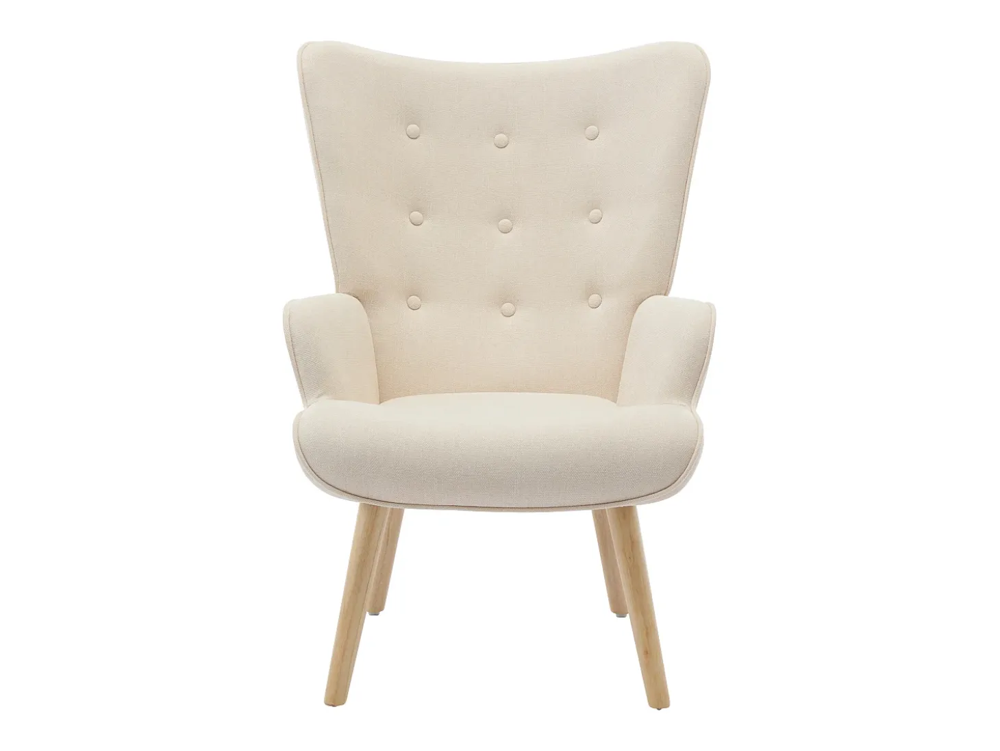 Sillón de tela beige capitoné. Estilo escandinavo. VATELY
