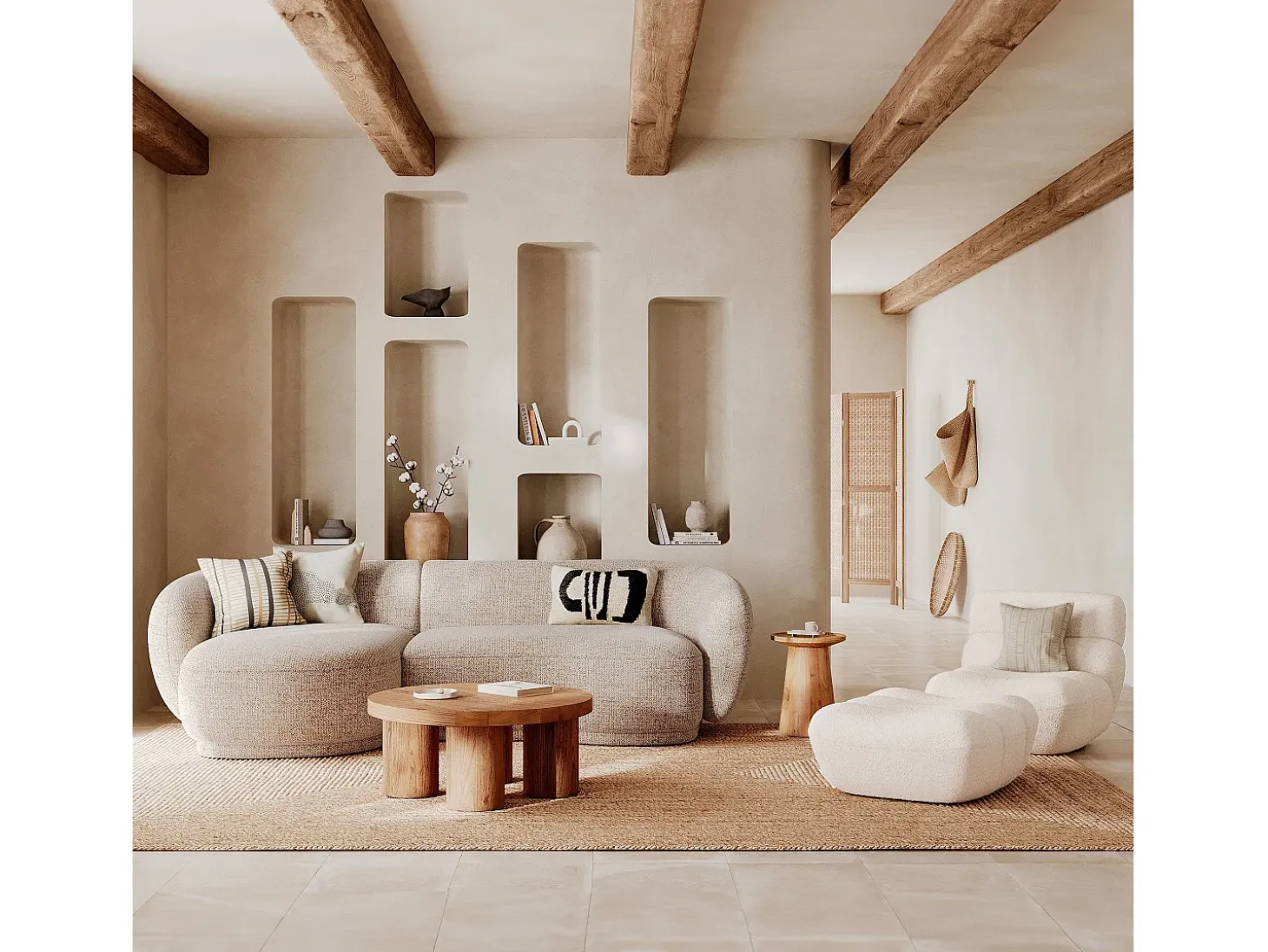 Sillón de tela bouclé blanco - Teddy