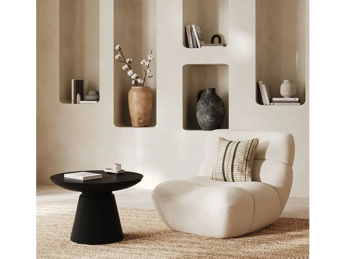 Sillón de tela bouclé blanco - Teddy