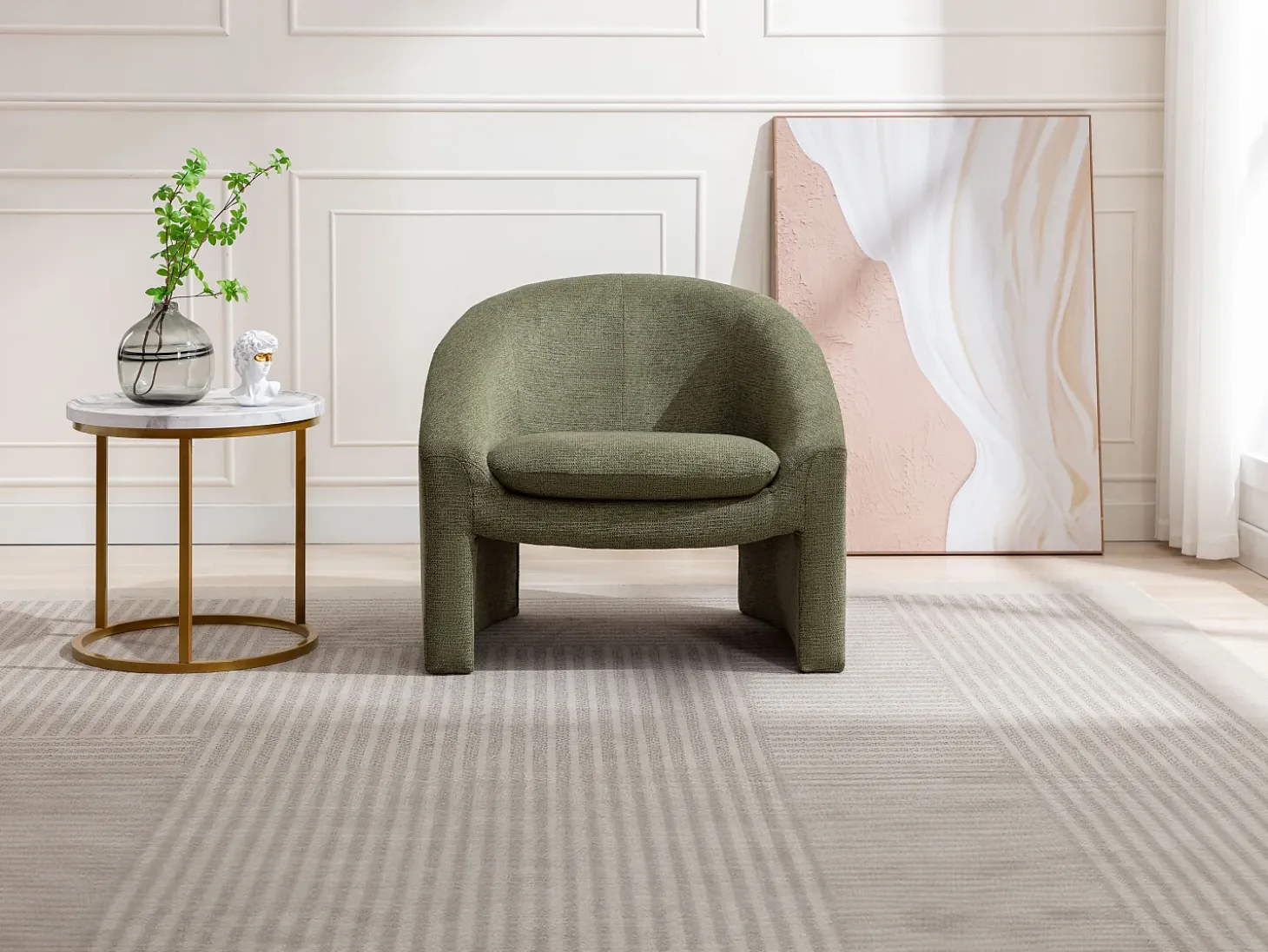Sillón de tela color verde estilo diseño OSSANA