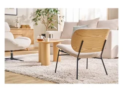 Sillón de tela efecto terciopelo texturizado beige y metal negro SHELBY