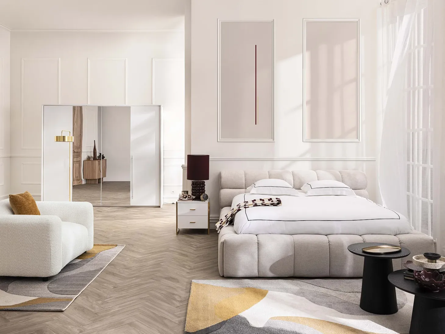 Sillón de tela rizada blanco estilo design POGNI de Maison Céphy