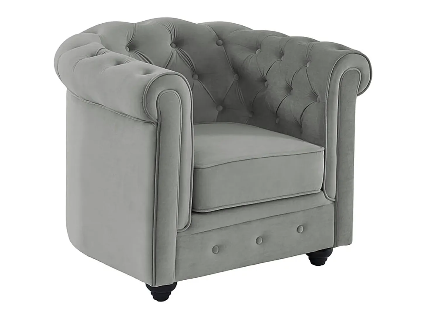 Sillón de terciopelo color gris plata CHESTERFIELD