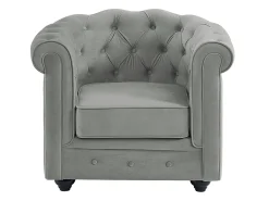 Sillón de terciopelo color gris plata CHESTERFIELD