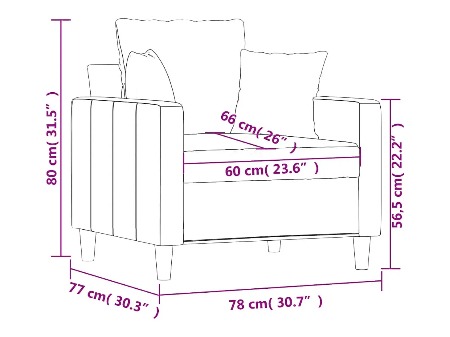 Sillón de terciopelo color crema 60 cm