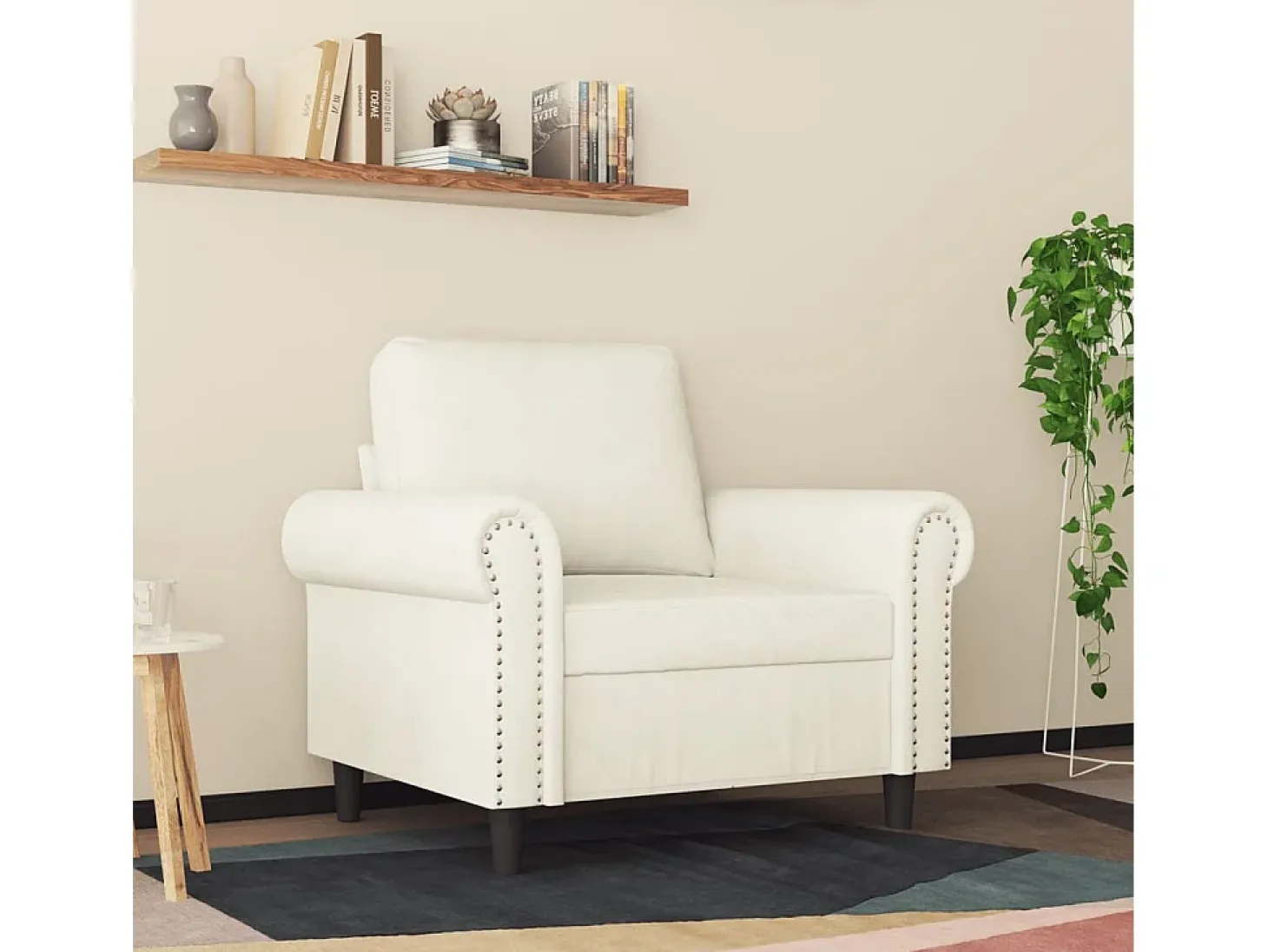 Sillón de terciopelo color crema 60 cm