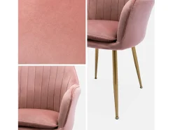 Sillón de terciopelo con patas de metal, set de 2 rosa viejo