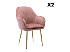 Sillón de terciopelo con patas de metal, set de 2 rosa viejo
