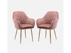 Sillón de terciopelo con patas de metal, set de 2 rosa viejo